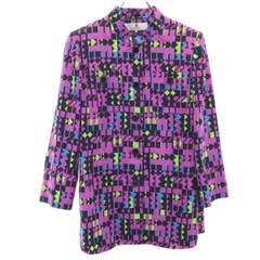 GIVENCHY ジバンシィ 90s 日本製 オールド 幾何学柄 長袖 オーバーサイズ シャツ 42 パープル 肩パッド付き レディース 古着のサムネイル