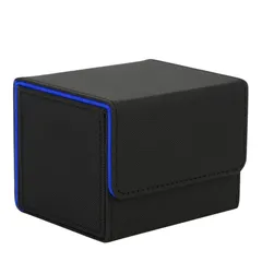 Venssu デッキケース トレカケース ストレージボックス 横入れ マグネット PU レザー 120枚「 遊戯王 ポケモン デュエマ 各種 カードゲーム に使用可能 」スリーブ対応 Sサイズ (黒（内装青）) 0