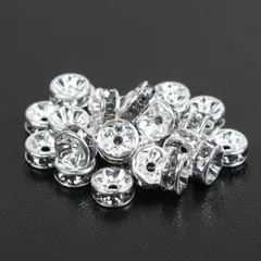 50個　平ロンデル　ブラックダイヤモンド　　(サイズ　5mm 6mm 7mm 8mm 、台座カラー　シルバー　ゴールド　選択可能) スペーサー　ブレスレット　アンクル　ネックレス　イヤリング　ピアス　ハンドメイド　アクセサリー　パーツ