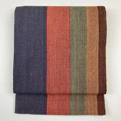 たんす屋 TANSU-YA 中古 リユース帯  名古屋(八寸) マルチカラー カジュアル 多色縞 松葉仕立て