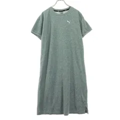 美品 PUMA プーマ 刺繍 半袖 膝丈ワンピース M グレー レディース 古着