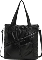 APOSITV トートバッグ レディース ダウンバッグ キルティングバッグ ショルダー 大容量 2WAY 軽量( ブラック)