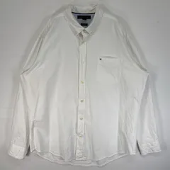 古着 トミーヒルフィガー TOMMY HILFIGER 長袖シャツ ロゴ 刺繍 大きいサイズ ボタンダウン XL  ホワイト 無地 メンズ