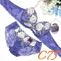 （934100）脇高大花チュールレースブラ＆ショーツセット(パープル) C75/M