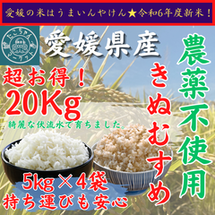 令和7年度　無農薬栽培　新米【玄米・白米選べます】愛媛県産　お米　きぬむすめ　20kg　農薬不使用