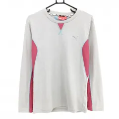 【超美品】プーマ 長袖Ｔシャツ グレー×ピンク 袖下メッシュ調 ロゴプリント メンズ M ゴルフウェア PUMA