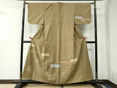 平和屋着物●訪問着　紬地　型染め　狩猟動物蔦の葉草花文　正絹　逸品　CAAW7934yc