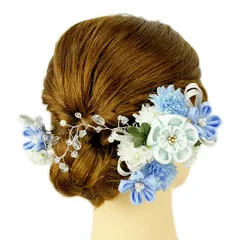 髪飾り 成人式 振袖 袴 水色 大人 かんざし 簪 卒業式 フォーマル 結婚式 花飾り つまみ細工 ビーズ ブライダル 手作り W68 W304-248 髪飾り 水色 n992　WSi