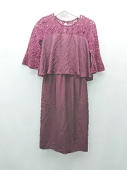 ◇ GIRL バックボタン クルーネック パーティードレス 七分袖 ひざ丈 ワンピース サイズXS ワインレッド レディース E  【1308290022887】