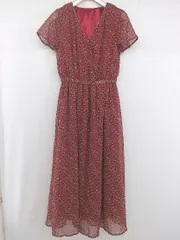 ◇ ◎ a.v.v standard アーヴェヴェ 花柄 Vネック 半袖 膝下丈 ワンピース サイズXS レッド マルチ レディース E  【1306080002255】