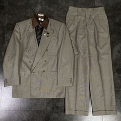 【ITALIAN VINTAGE】伊製 イタリア製 5点セット セレモニー ダブルスーツ セットアップ 上下 グレー系×ブラウン系 成人式 卒業式 結婚式（ユーロピンズ＆シャツ＆ネクタイ おまけ）No.16