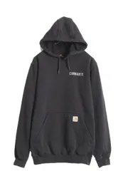 【お得なクーポン配布中!】 カーハート プリント スウェット フード パーカー メンズ S / 古着 CARHARTT トレーナー プルオーバー 裏起毛 スエット ワンポイント 黒