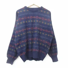 XL/古着 長袖 セーター メンズ 90s 大きいサイズ ウール クルーネック 紺他 ネイビー 24oct11 中古 ニット トップス