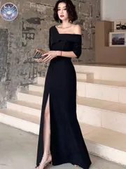 新品未使用 シンプルな大胆スリットロングドレス！結婚式やパーティーに最適！