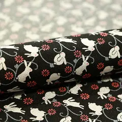 moonfarm ちりめん 和柄 手芸 ちりめん細工 用 布( 白うさぎブラック,  1m)のサムネイル