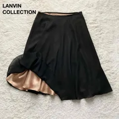 美品 LANVIN COLLECTION ランバンコレクション フレアスカート ひざ丈 シフォン 裏地サテン 日本製 ブラック 黒 40サイズ