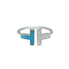ティファニー(Tiffany) T ワイヤー ダイヤモンド ターコイズ リング K18ホワイトゴールド(K18WG) ファッション ダイヤモンド,ターコイズ バンドリング シルバー