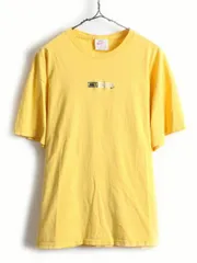 【お得なクーポン配布中!】 90's USA製 ★ NIKE ナイキ ワンポイント スウッシュ ロゴ 刺繍 半袖 Tシャツ ( メンズ 男性 L ) 古着 90年代 イエロー ロゴT プリントT| US古着 中古 アメリカ 