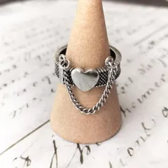 166M【SV925/フリーサイズ】　ハート　リング　チェーン　メッシュバンド　ロック　ボリューム　上品　大人　落ち着いた　エレガント　清楚　普段使い　フォーマル　デート　レディース　ギフト　プレゼント　高見え　シルバー　オープンリング　存在感　重ね付け対応