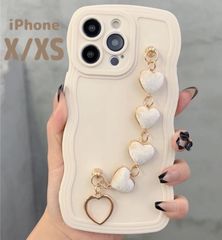 【iPhone X / XS】 ハート ストラップ チェーン iPhone ケース 韓国