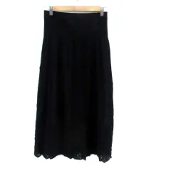 コムサマチュア Comme ca Mature フレアスカート ロング丈 総レース 花柄 F 黒 ブラック /HO37