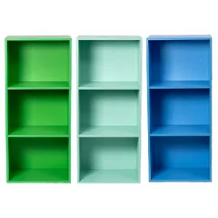 カラーボックス3段 　3個セット（グリーン/ミントグリーン/ブルー）本棚　カラフル　おもちゃ　教科書　絵本　子供部屋　家具　木製　３段　３個（グリーン１、ミント１、ブルー１）※※北海道・沖縄県・離島別途送料有・説明文をお読みください※※
