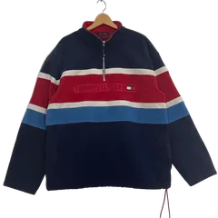TOMMY HILFIGER/トミーヒルフィガー ハーフジップ フリースプルオーバー 長袖 フロント刺繍 ドローコード オーバーサイズ ビッグシルエット インドネシア製 メンズ ネイビー/レッド/ホワイト/その他