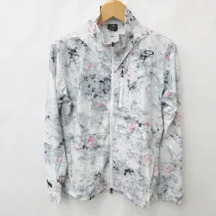オークリースカルコレクション OAKLEY SKULL COLLECTION ジャケット ゴルフ スポーツウェア ロゴ 長袖 ジップアップ 総柄 パンチング ストレッチ グレー 白 ピンク ホワイト L