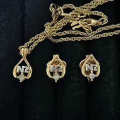 【良品】ニナリッチ NINA RICCI NRロゴ ネックレス＆イヤリング セット ゴールド調 0929001