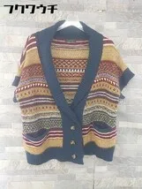 ◇ URBAN RESEARCH アーバンリサーチ 総柄 ショールカラー ニット 半袖 カーディガン ネイビー マルチ レディース  【1103050011244】