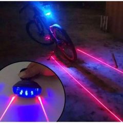 w【電池付属、送料無料】自転車防水LEDテールランプブルー(5LED+2レーザー