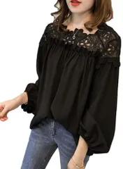 1/2style ニブンノイチスタイル 長袖 黒 セクシー レース チュニック ブラウス トップス レディース( ブラック,  XL)