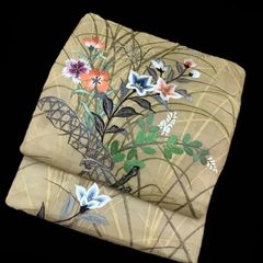 アンティーク 紗 秋草文様 名古屋帯 日本刺繍 大正ロマン 萩