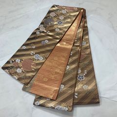本場筑前博多織 半幅帯 小袋帯 花唐草 黄土色 水色 正絹 #780 - メルカリ