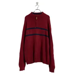 CHAPS コットン ニット セーター L ボルドー ネイビー チャップス ハーフジップ 古着卸 アメリカ仕入 a605-8475