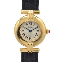 【極美品】 CARTIER カルティエ マストコリゼ 150周年記念モデル GP/革 クォーツ レディース腕時計 ヴィンテージ 中古【送料無料】【1847本限定】【国際保証書】