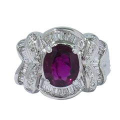 本物 ルビー 1.73ct ダイヤモンド 0.46 0.12ct 18K WG リング 指輪 11号 ホワイトゴールド レッド アクセサリー ジュエリー 中古 【フォロー割】