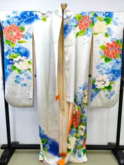 ◇KWF006 振袖 正絹 白系 成人式 卒業式 結婚式 初詣 古着