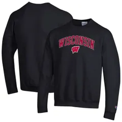 【送料無料】 チャンピオン メンズ Tシャツ トップス Men'sChampion Black Wisconsin Badgers Arch Over Logo Pullover Sweatshirt Wis Black