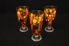 ◆雑貨42 レトロ 脚付きグラス  風船 3客◆グラス/アデリアグラス(検)/昭和レトロ/食器