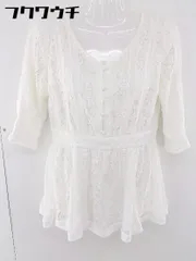 ◇ JUSGLITTY バックジップ　Vネック　花柄　レース 長袖 シャツ ブラウス サイズ2 ホワイト レディース 【中古】 【1106020001474】