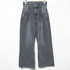 美品 23SS SNIDEL スナイデル ダブルタックデニムワイドパンツ ジーンズ SWFP231187 サイズ0 ブラック レディース 古着 中古 USED