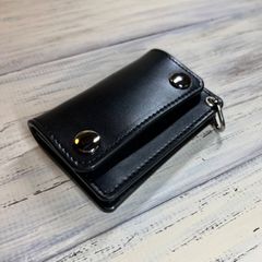 【トラッカーウォレット ミニ】 ブラック 本革 ハンドメイド 黒 財布