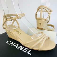 CHANEL サンダル アンクルストラップ カーキ 37.5 - メルカリ