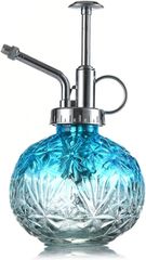 Queen-b ガラス 霧吹き ヴィンテージ風 じょうろ 240ml 極細 ミスト 噴霧器 おしゃれ 詰め替え ボトル インテリア 植物 園芸 ガーデニング 散水 水差し 観葉植物(シルバーノズル, ブルー)のサムネイル