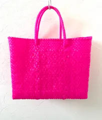 メキシコ製メルカドバッグXSサイズ／単色フューシャピンクロンボ編み