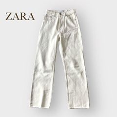 ZARA ザラ デニムパンツ カジュアル ストレートシンプル 無地　ボタンフライダメージ