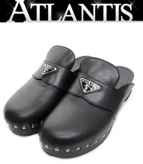 PRADA プラダレザー クロッグサンダルミュールサボスタッズUS7 25cm