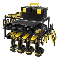 小屋用 作業場 自宅 収納棚 工具キャビネット ツールストレージ ツールシェルフ ドリル (3段式) パワーツールドリル用 壁マウントツールストレージ 鉄 3段 電動ツールドリル用 電動ドリル収納ラック 多機能 ツールキャビネット