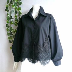 新品 9757 ML 裾花刺繍 豪華 綿100％ シャツ ブラウス 黒 春 夏 秋 レディース 上品